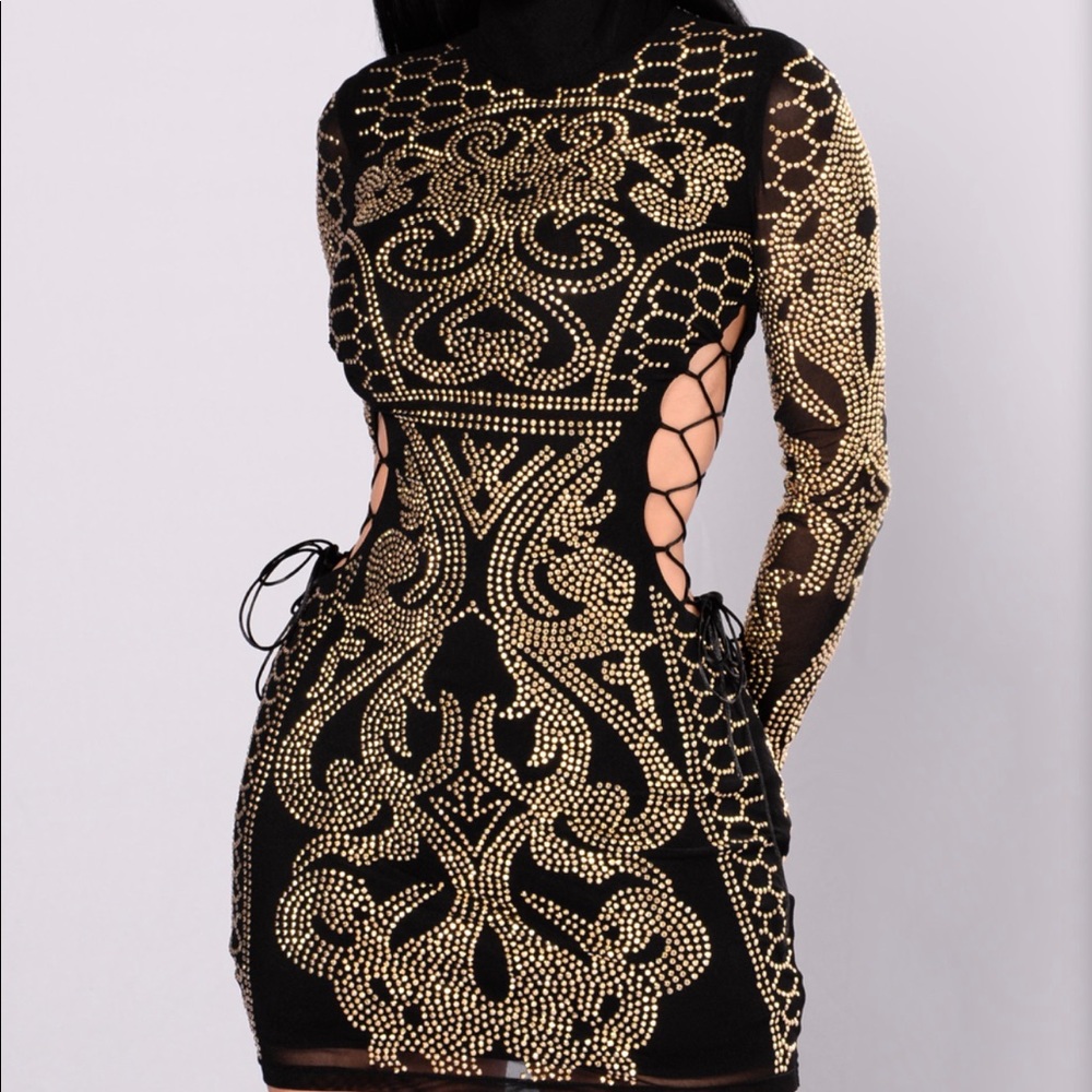 Black and Gold Rhinestone Party Dress